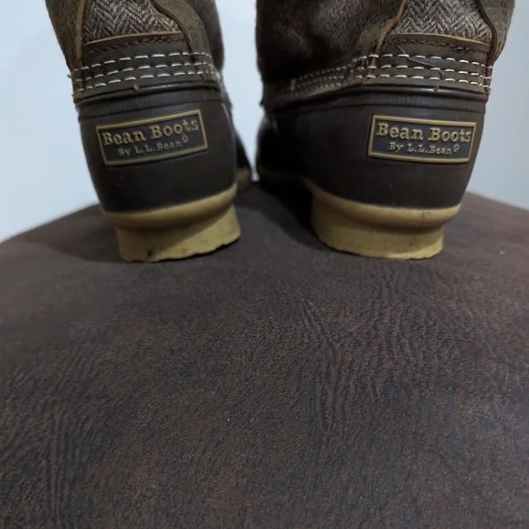 LL Bean 10" Brown Weave Wool Herringbone Shearling Lined Duck Boots 9 M - Picture 6 of 9